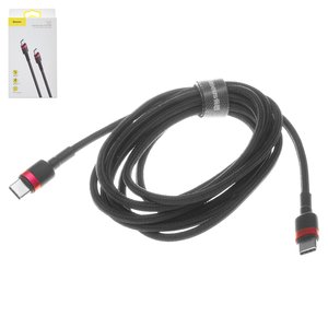 USB кабель Baseus Cafule, 2xUSB тип C, 200 см, 60 Вт, 3 A, черный, в нейлоновой оплетке, #CATKLF H91