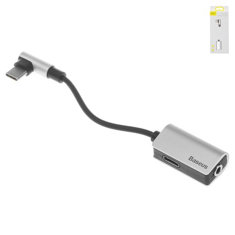 Адаптер Baseus L45, не підтримує функції мікрофона, з USB тип C на 3,5 мм 2 в 1, Г подібний, USB тип C, TRS 3.5 мм, сріблястий, 1 А, #CATL45 0S