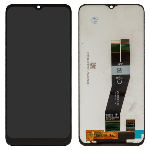 Дисплей для Samsung A037G Galaxy A03s, чорний, без рамки, Оригінал переклеєне скло , з чорним шлейфом, 162x72 mm 