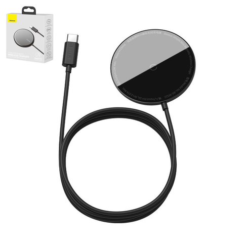 Безпровідний зарядний пристрій Baseus Simple Mini Magnetic, Power Delivery PD , чорне, USB тип C, скло, пластик, метал, 15 Вт, з кабелем, магнітне, #WXJK F01