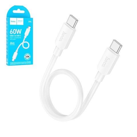 USB кабель Hoco X96, 2xUSB тип C, 25 см, 60 Вт, 3 A, белый, #6942007609456