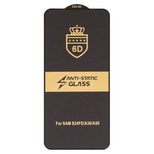 Захисне скло ESD 6D для Samsung A366 Galaxy A36, A376 Galaxy A37, A566 Galaxy A56, A576 Galaxy A57, S721 Galaxy S24 FE, сумісне з чохлом, Full Glue, Anti Static, без упаковки , чорний