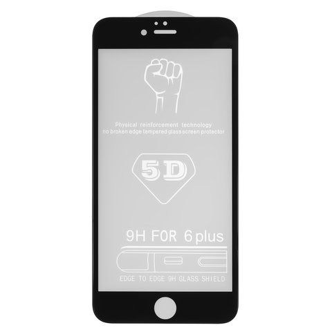Vidrio de protección templado All Spares puede usarse con Apple iPhone 6 Plus, iPhone 6S Plus, 0,26 mm 9H, 5D Full Glue, negro, capa de adhesivo se extiende sobre toda la superficie del vidrio