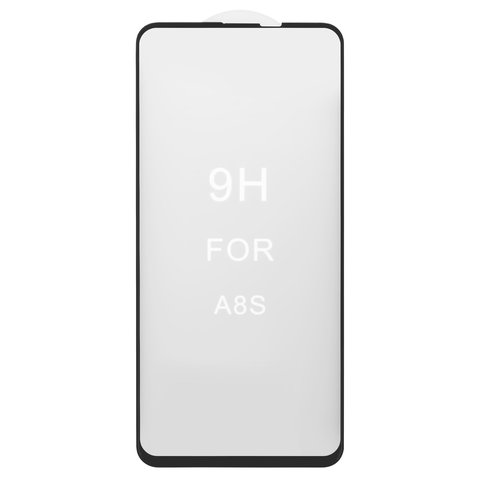 Tempered Glass Screen Protector All Spares compatible with Samsung G8870 Galaxy A8s, 5D Full Glue, black, the layer of glue is applied to the entire surface of the glass 