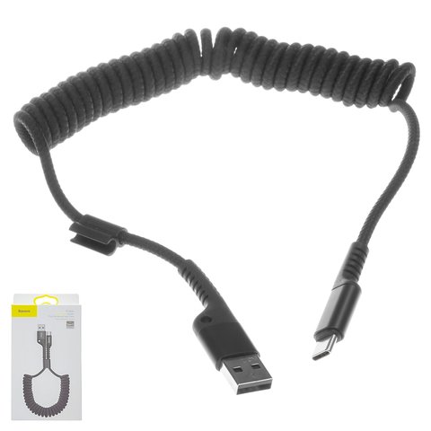 Cable USB Baseus Fish Eye Spring, USB tipo A, USB tipo C, 100 cm, 2 A, negro, #CATSR 01