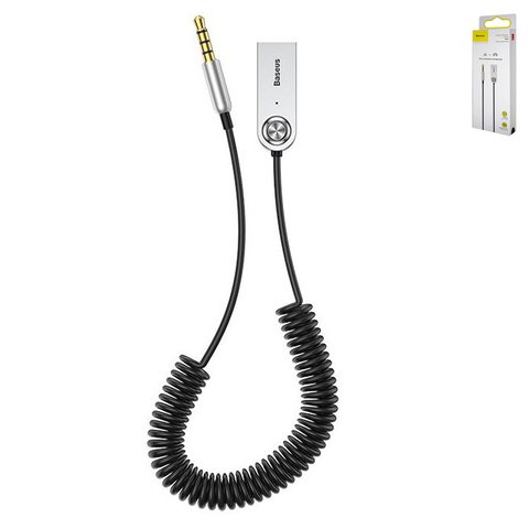 AUX Cable Baseus BA01, USB type A, TRRS 3.5 mm, 50 cm, gray, black, springlike #CABA01 01