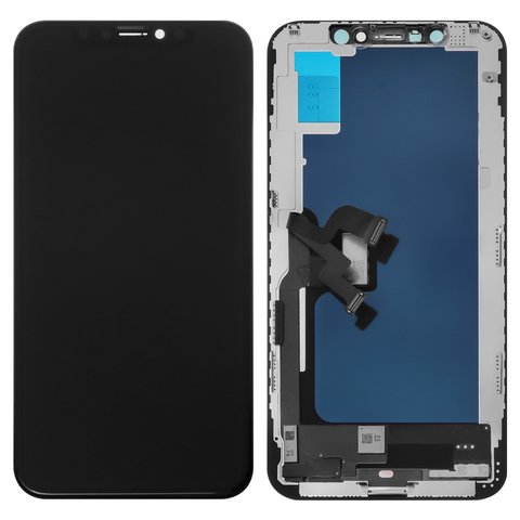 Дисплей для iPhone XS, черный, с рамкой, AAA, Tianma, с пластиками камеры и датчика приближения, TFT 