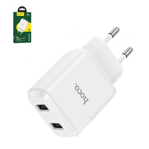 Mains Charger Hoco N7, 10.5 W, white, without cable, 2 outputs  #6931474740557