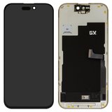 LCD compatible with iPhone 15 Pro, (black, with frame, without IC, (OLED), GX OEM hard)