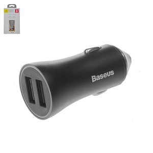 Автомобільний зарядний пристрій Baseus BSC C6, 12 В, 2 USB виходи 5В 2,4А , чорне, #CCALL DZ01