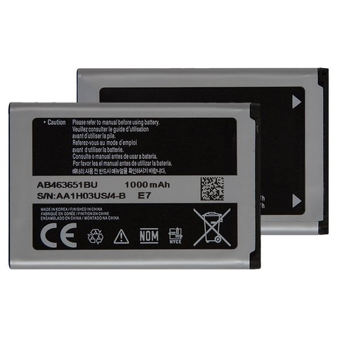 Battery AB463651BU compatible with Samsung S5560, Li ion, 3.7 V, 1000 mAh, Original PRC  