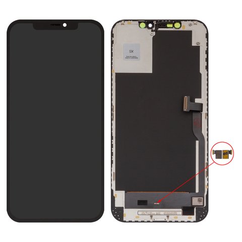 LCD compatible with iPhone 12 Pro Max, black, with frame, HC, without IC, with camera and proximity sensor plastics, OLED , GX OEM hard 