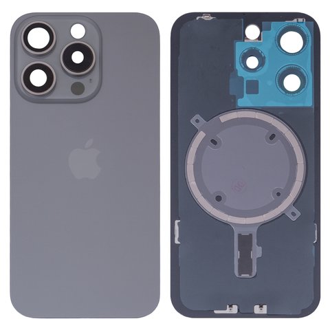 Housing Back Cover compatible with iPhone 15 Pro, gray, with camera lens, PRC, natural titanium