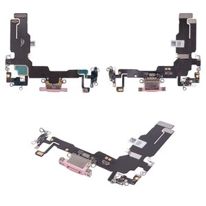 Flat Cable compatible with iPhone 15, charge connector, pink, with microphone, HC 