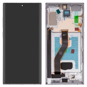 LCD compatible with Samsung N975F Galaxy Note 10 Plus, silver, with frame, High Copy, OLED  