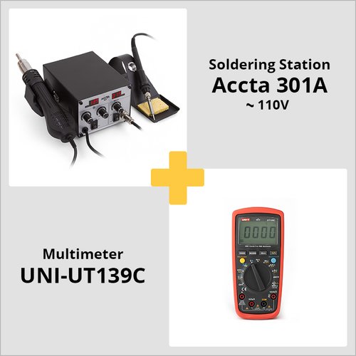 Ofreta combinada: estación de soldadura de aire caliente Accta 301A (110 V) + multímetro digital UNI-T UT139C