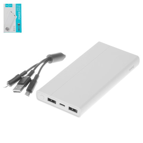 Power bank Hoco J33, 10000 mAh, 2 puertos USB 5 V 2 A, 140 × 66 ×15.5 mm, blanco