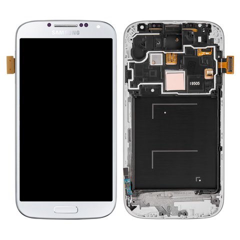 Дисплей для Samsung I9505 Galaxy S4, білий, з рамкою, Оригінал переклеєне скло 