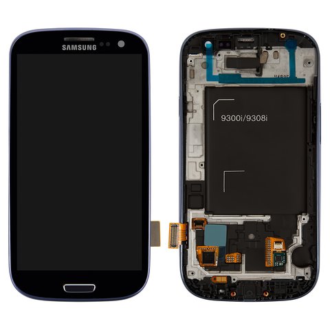 Дисплей для Samsung I9300i Galaxy S3 Duos, I9301 Galaxy S3 Neo, синій, з рамкою, Оригінал переклеєне скло 