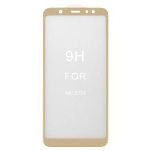 Захисне скло All Spares для Samsung A605 Dual Galaxy A6+ 2018 , J810 Galaxy J8 2018 , 5D Full Glue, золотистий, шар клею нанесений по всій поверхні