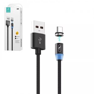 USB кабель SkyDolphin S59T Magnetic, USB тип C, USB тип A, 100 см, 2,4 А, чорний, магнітний