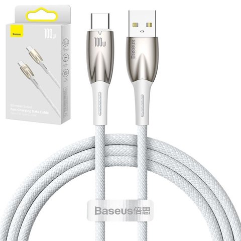USB кабель Baseus Glimmer, USB тип C, USB тип A, 100 см, 100 Вт, белый, в нейлоновой оплетке, #CADH000402