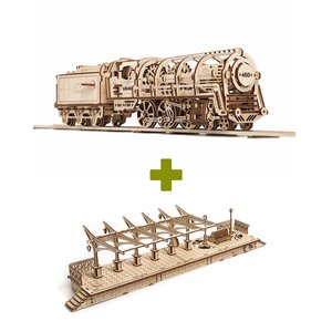 Механічний 3D-пазл UGEARS Набір 2 в 1: Локомотив + Перон Механічний 3D-пазл UGEARS Набір 2 в 1: Локомотив + Перон